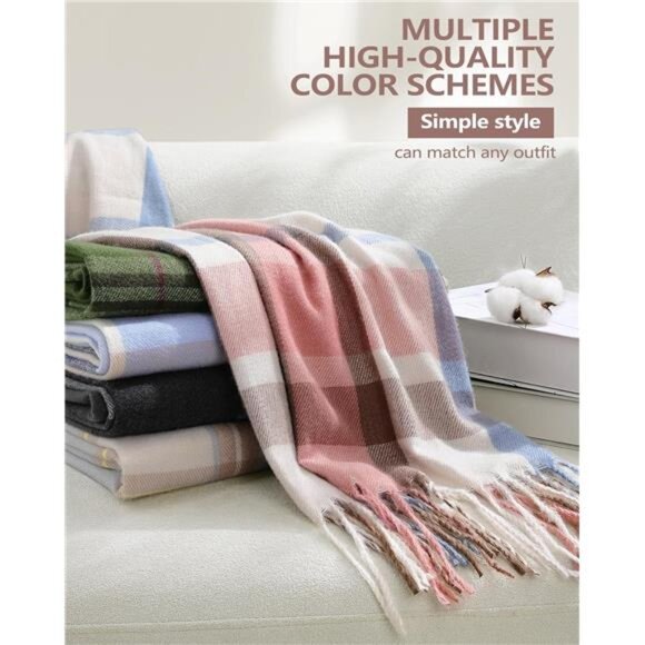Womens plaid cashmere scarf warm winter blanket shawl soft cozy long wrap - Picture 4 of 7